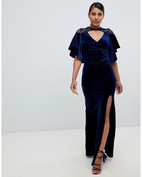 Темно-синее бархатное платье-макси от TFNC