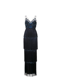 Темно-синее вечернее платье c бахромой