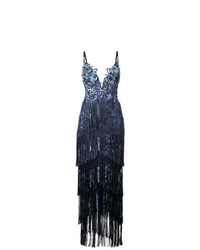 Темно-синее вечернее платье c бахромой от Marchesa Notte