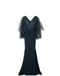Темно-синее вечернее платье из фатина с украшением от Christian Siriano