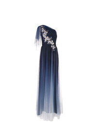 Темно-синее вечернее платье из фатина с цветочным принтом от Marchesa Notte