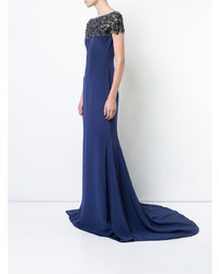 Темно-синее вечернее платье с вышивкой от Marchesa