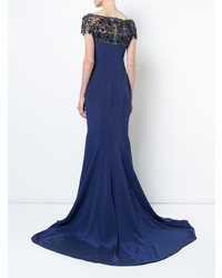 Темно-синее вечернее платье с вышивкой от Marchesa
