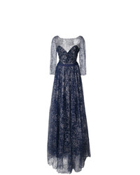 Темно-синее вечернее платье с вышивкой от Marchesa Notte