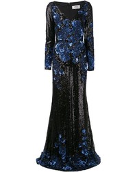 Темно-синее вечернее платье с пайетками от Badgley Mischka