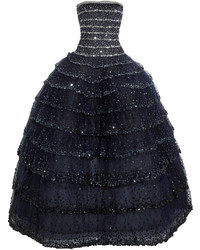 Темно-синее вечернее платье с пайетками от Oscar de la Renta