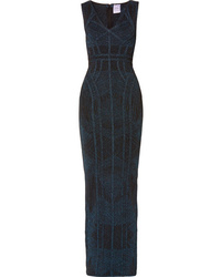 Темно-синее вечернее платье с принтом от Herve Leger
