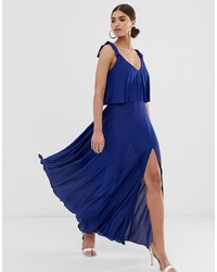 Темно-синее вечернее платье с разрезом от ASOS DESIGN