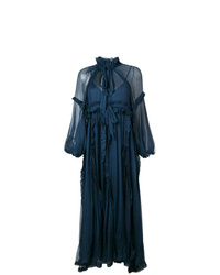 Темно-синее вечернее платье с рюшами от Lee Mathews