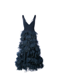 Темно-синее вечернее платье с рюшами от Marchesa Notte