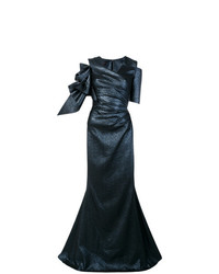 Темно-синее вечернее платье с рюшами от Talbot Runhof