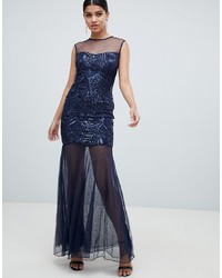 Темно-синее вечернее платье с украшением от AX Paris
