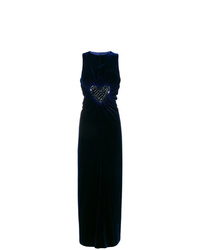 Темно-синее вечернее платье с украшением от Fendi