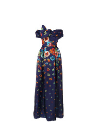 Темно-синее вечернее платье с цветочным принтом от Carolina Herrera
