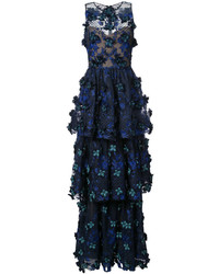 Темно-синее вечернее платье с цветочным принтом от Marchesa