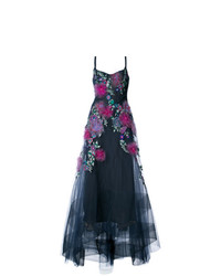 Темно-синее вечернее платье с цветочным принтом от Marchesa Notte