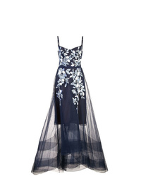 Темно-синее вечернее платье с цветочным принтом от Marchesa Notte