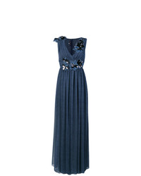 Темно-синее вечернее платье с цветочным принтом от Talbot Runhof