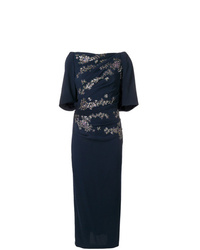 Темно-синее вечернее платье с цветочным принтом от Talbot Runhof