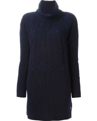 Темно-синее вязаное платье-свитер