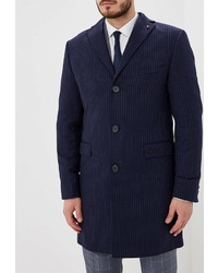 Темно-синее длинное пальто в вертикальную полоску от Bazioni