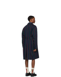 Темно-синее длинное пальто в вертикальную полоску от Gucci