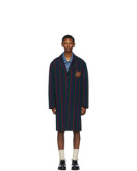 Темно-синее длинное пальто в вертикальную полоску от Gucci