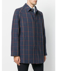 Темно-синее длинное пальто в клетку от Prada