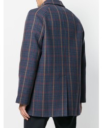 Темно-синее длинное пальто в клетку от Prada