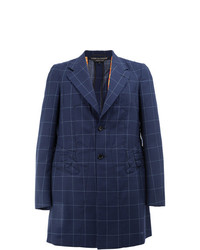 Темно-синее длинное пальто в шотландскую клетку от Comme Des Garcons Homme Plus