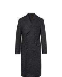 Темно-синее длинное пальто в шотландскую клетку от Oliver Spencer