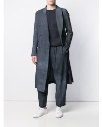 Темно-синее длинное пальто с вышивкой от Uma Wang