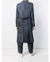 Темно-синее длинное пальто с вышивкой от Uma Wang