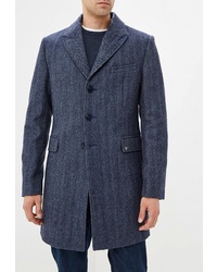 Темно-синее длинное пальто с узором "в ёлочку" от Bazioni