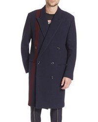 Темно-синее длинное пальто с узором "гусиные лапки"