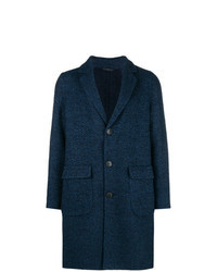 Темно-синее длинное пальто с узором зигзаг