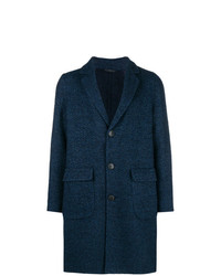 Темно-синее длинное пальто с узором зигзаг от Hevo