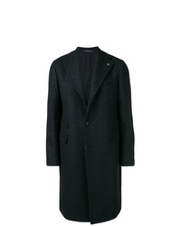 Темно-синее длинное пальто с узором зигзаг от Tagliatore