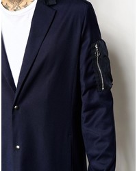 Темно-синее длинное пальто от Asos
