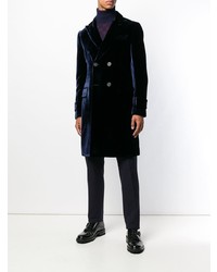 Темно-синее длинное пальто от Emporio Armani