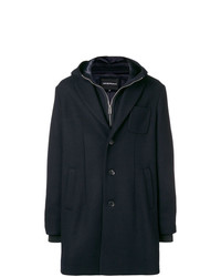 Темно-синее длинное пальто от Emporio Armani