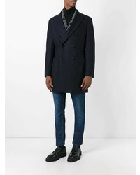 Темно-синее длинное пальто от Hevo