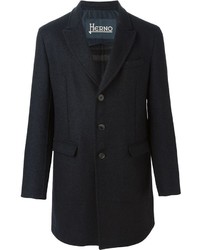 Темно-синее длинное пальто от Herno