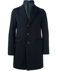Темно-синее длинное пальто от Herno
