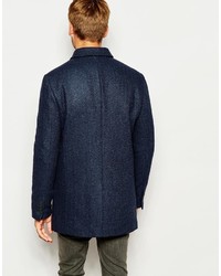 Темно-синее длинное пальто от Selected