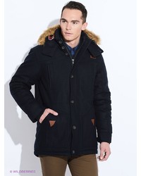 Темно-синее длинное пальто от Shine