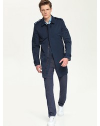 Темно-синее длинное пальто от Top Secret