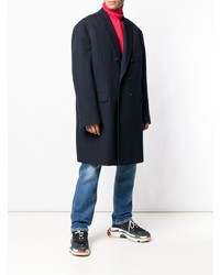 Темно-синее длинное пальто от Balenciaga