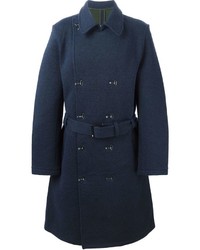 Темно-синее длинное пальто от Y-3