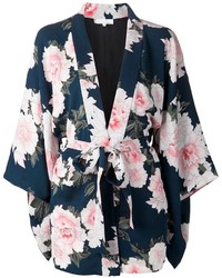 Темно-синее кимоно с цветочным принтом от Fleur Du Mal